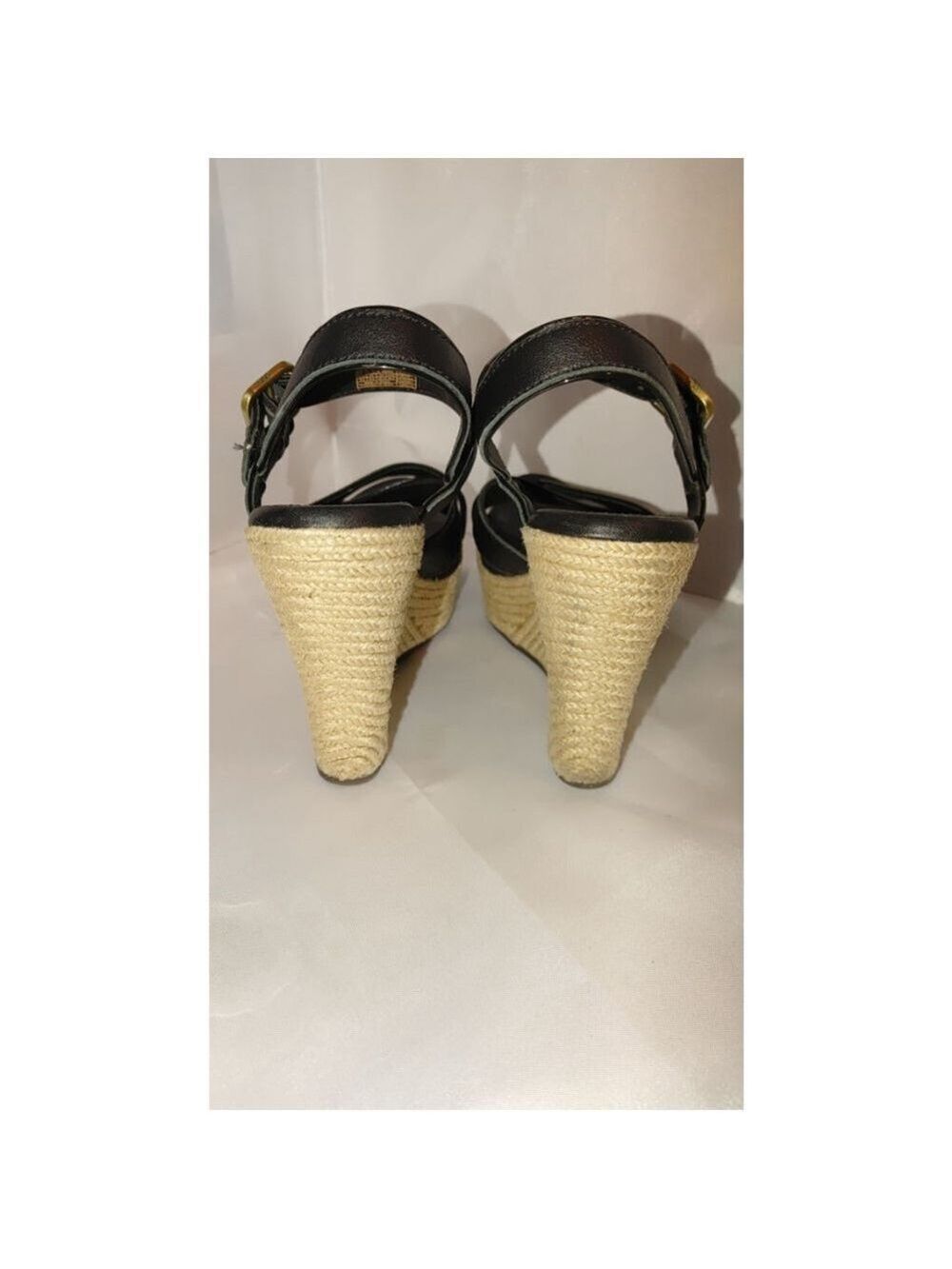 UGG Jackilyn Black Leather Espadrille Wedge Sandals Size 9.5 - Picture 7 of 8